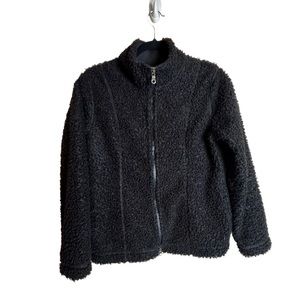 J. Jill Sherpa Fuzzy Black Full Zip Jacket Womens Size Small Petite